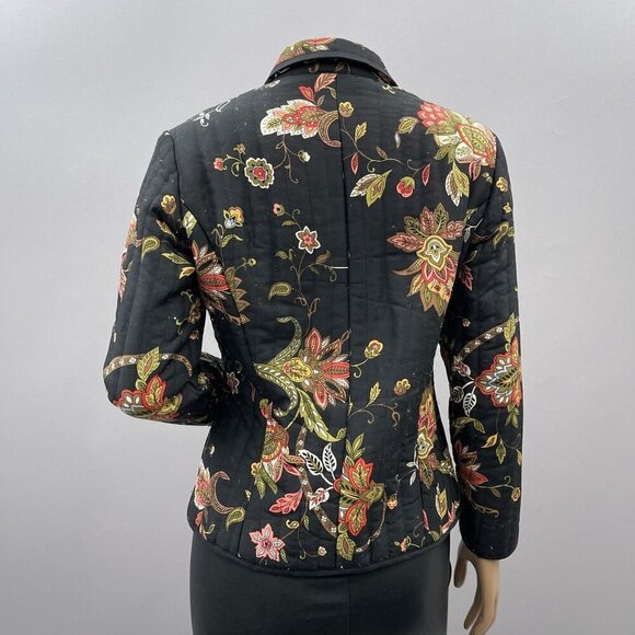 Vintage Quilted Jacket For Women Silkland Petite Floral Pattern Button Closure M - Picture 3 of 9